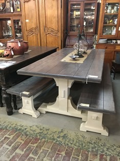 maple driftwood finish trestle table